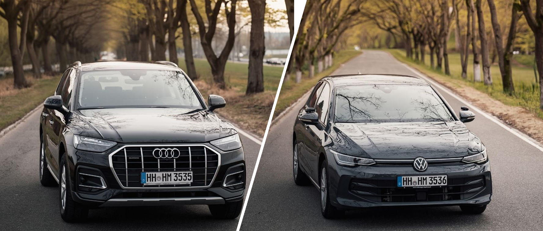Audi Q5 Automatik und VW Golf 8 aus dem Fuhrpark der Fahrschule Legacy